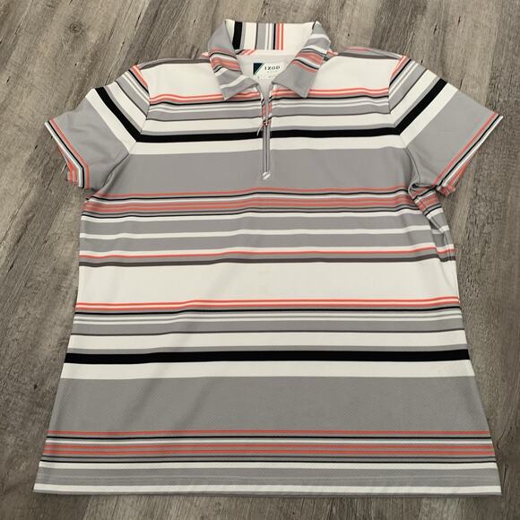 Izod Golf 1/4 Zip Polo Shirt Womens Large Gray Striped Short Sleeved Collared - Picture 6 of 6